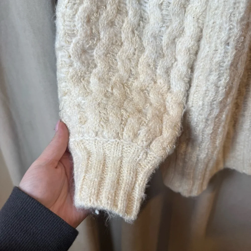 Anthropologie Rashida Cardigan Cream Knit Sweater‎ chunky Open